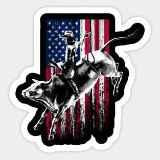 Rodeo Bull Rider Patriotic American Flag For Cowboys Sticker